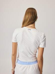 Aralina Women's Polka Dot Print Button Half-Placket Short Sleeve Top And Pants Pajama Set - Multicolor - View 9