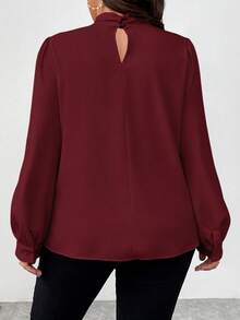 SHEIN Women Plus Size Elegant 3D Floral Decorated Ruffle Collar Blouse, Autumn For New Year Clothes,Valentine - Burgundy - View 2