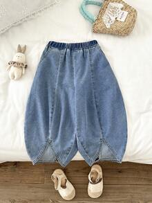 LMoss Kids Young Girl' Loose Blue Denim Harem Pants - Light Wash - View 9