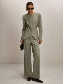 ATUI Studio Women's Solid Color Wide Leg Loose Casual Office Pants - Mint Green - View 1