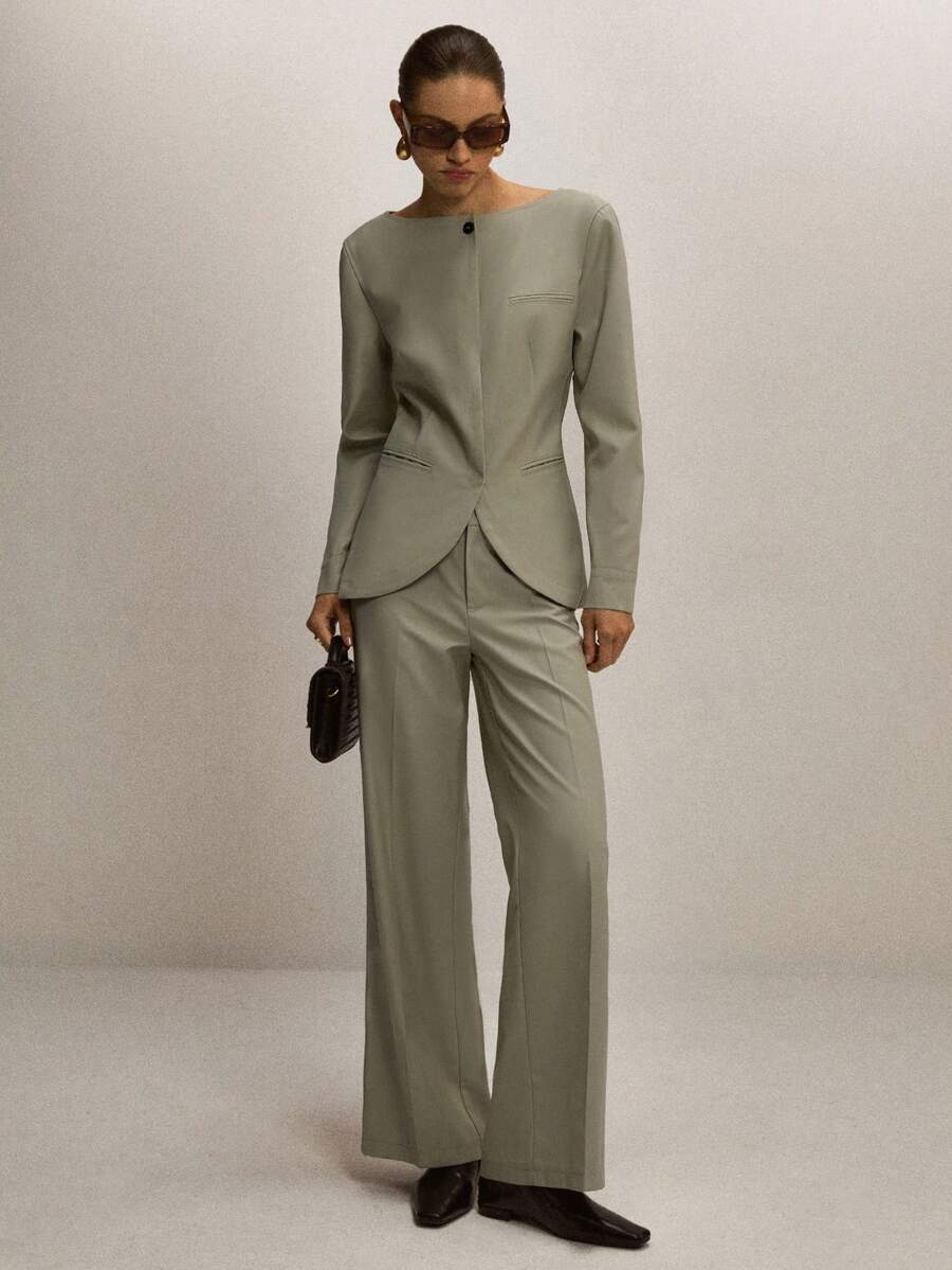 ATUI Studio Women's Solid Color Wide Leg Loose Casual Office Pants - Mint Green - View 1