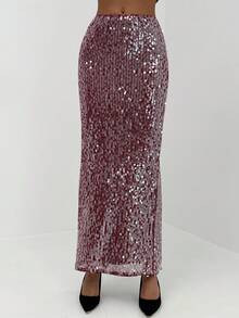 Aloruh Women's Sequin Skirt For Christmas & New Year Party,Red Skirt - Burgundy - View 4