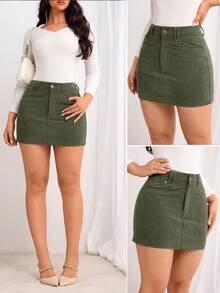 Flexra Gonna mini casual monocromatica da donna - Verde Oliva - Visualizzare 1