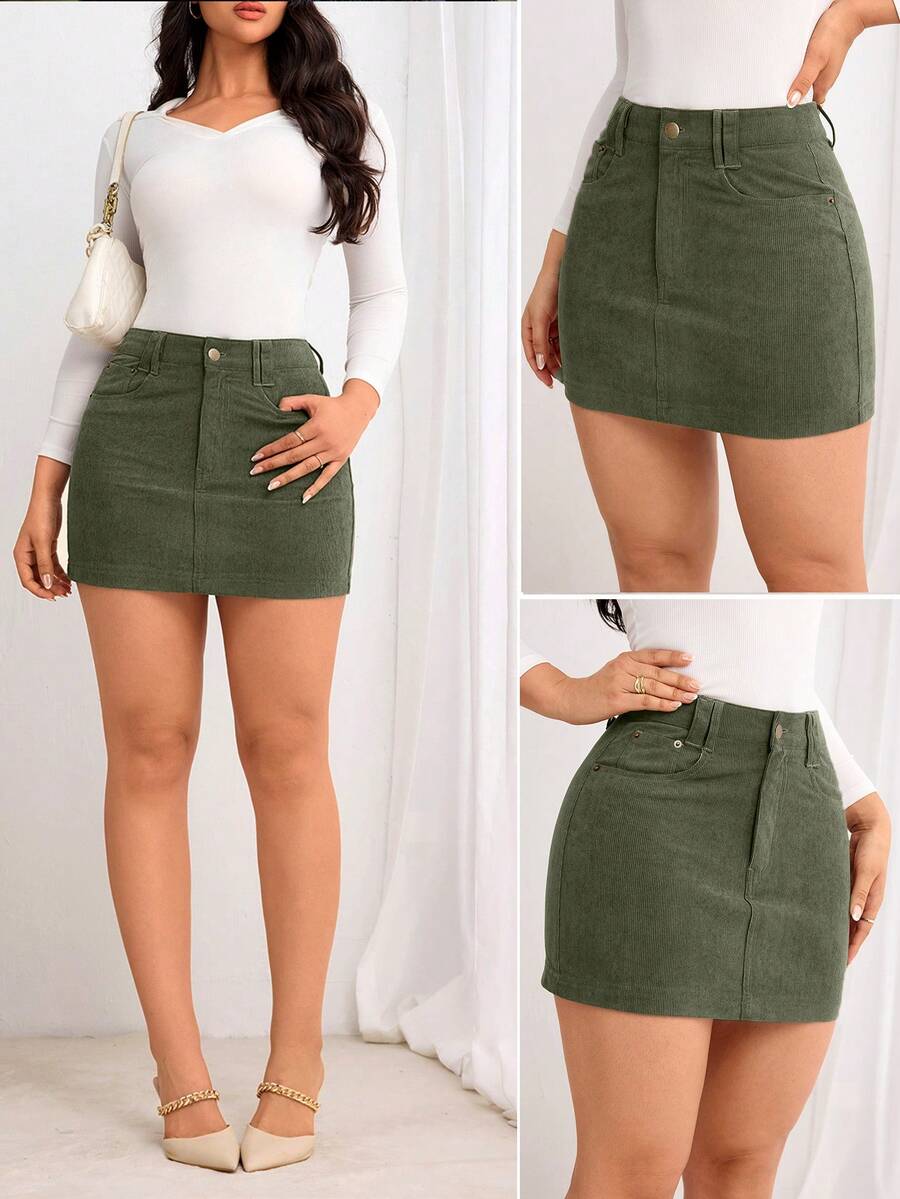 Flexra Gonna mini casual monocromatica da donna - Verde Oliva - Visualizzare 1