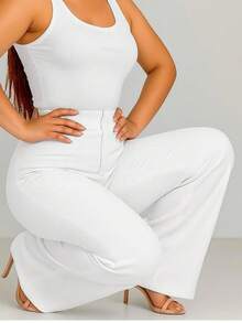 PANTALON DE VESTIR CON PINZAS EN CINTURA ACAMPANADO - Blanco - Ver 2