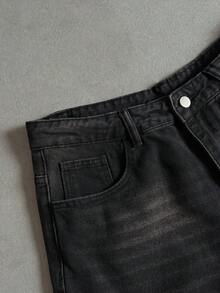 Manfinity ZONE917 Men's Distressed Solid Color Denim Jeans - Black - View 7