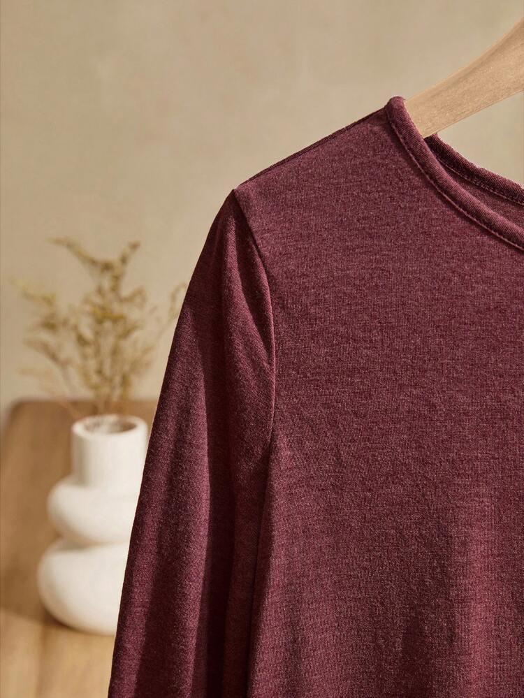 Women's Casual Solid Color Button Back Curved Hem T-Shirt Women Long Sleeve Tops Grey Tops For Women Gray Blouse Women Solid Color T Shirt Tops Women Women Women's Fall Clothes