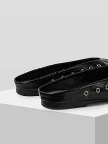 Mnmlis 女式复古英伦风格穆勒鞋，春夏新款时尚百搭休闲一脚蹬黑色平底鞋，适合户外穿着 - 黑色 - 查看 4