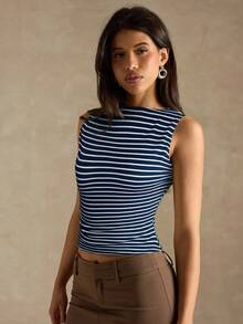 SHEIN BAE Women's Striped Fashionable Versatile Sleeveless Tank Top For Daily Wear,Tank Top