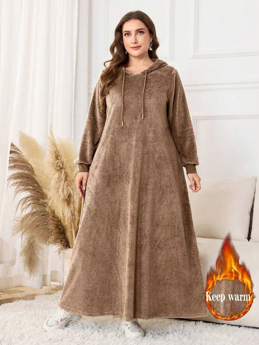 Lacomfia Váy thường ngày có mũ trùm đầu cỡ lớn dành cho nữ - Màu Khaki - Xem 1