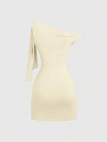 Sweetra Váy ôm sát vai xẻ tà gợi cảm cho nữ, ôm eo, tôn dáng, chân váy ngắn kiểu Pháp - Màu vàng - Xem 3