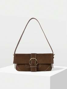 MOTF PREMIUM 女士复古麂皮针扣翻盖单肩包 浓缩咖啡棕色 - 棕色 - 查看 2