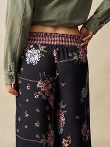 Bohemela Women's Casual Loose Fit Plaid Patchwork Wide Leg Pants - Black - View 7