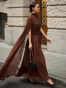 Ontre 2026春夏新款女士超长连衣裙，春夏新款复古别致优雅都市通勤日常百搭浪漫休闲90年代风格，适合情人节、派对、婚礼、约会、毕业典礼、假期、海滩、演出、早午餐、机场等多种场合。 - 咖啡棕 - 查看 5