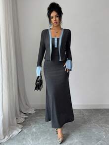 Elenzga A Two Pieces Autumn Set Of Elegant And Stylish Knitted Garments For Women - Grey - View 7