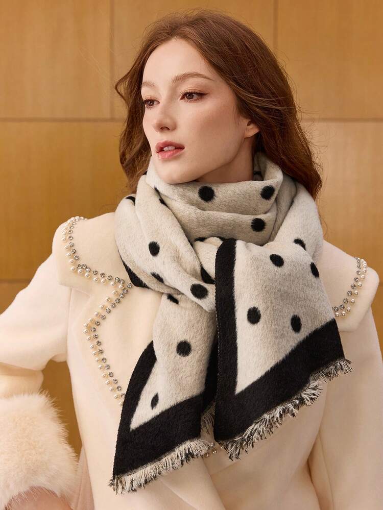 NEW POLKA DOT RAW TRIM SCARF