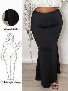 Truni Plus Size Solid Color Maxi Mermaid Skirt - Black - View 1