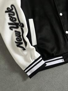 Manfinity ZONE917 Áo khoác Varsity hai tông màu họa tiết khẩu hiệu dành cho nam, Áo khoác bóng chày dài tay nhiều màu, Quà tặng cho bạn bè, chồng, bạn trai, cho mùa thu - màu đen - Xem 2