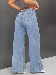 Mezclilla vaquero mujer pantalon de mujer pantalón de mujer pantalones para mujer pantalón pantalones de dama pantalones baggy - Azul - Ver 4