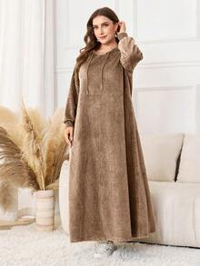 Lacomfia Váy thường ngày có mũ trùm đầu cỡ lớn dành cho nữ - Màu Khaki - Xem 4