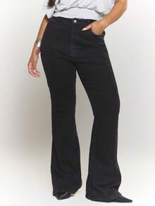 MUSERA 加大码弹力喇叭牛仔裤，日常穿着显瘦，适合秋季、夜间派对等场合。 - 黑色 - 查看 2