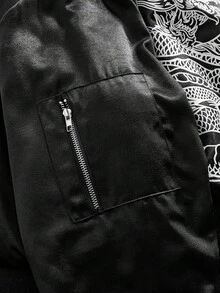 ROMWE MEN Street Life Men's Fashionable Versatile Dragon Print Jacket, Winter - Black - View 5