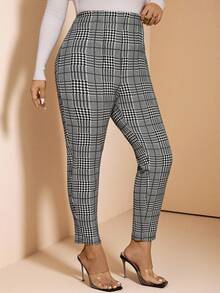 Comfylo 大码格子高腰修身休闲裤 - 彩色 - 查看 8