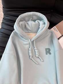 INAWLY 休闲宽松连帽抓绒卫衣，秋冬季 - 藍色 - 查看 4