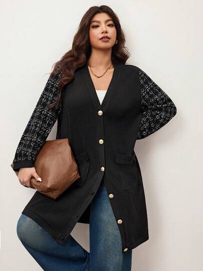 Enliva Lång jacka i plusstorlek för kvinnor, lämplig för höst/vinter för kvinnor, vinter, CURVE PLUS svart kappa med huva, för äppel- och rundad kroppsform