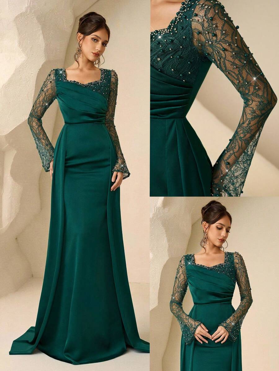 Coutiva Luxury Evening Gown, High-End Formal Dress, Elegant Elegant, Exquisite - Dark Green - View 1