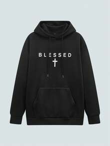 Modcrash Men's Casual Minimalist Slogan Print Thermal Lined Hoodie Sweatshirt, Autumn/Winter - Black - View 2