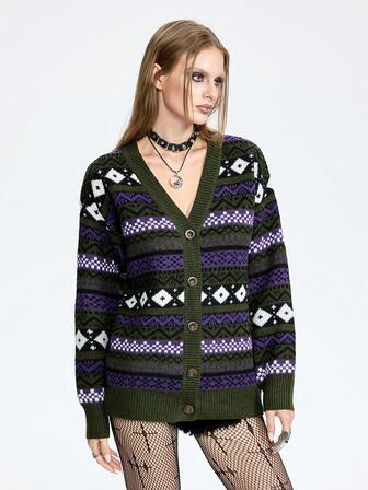 Breakform Women's All-Match Minimalist Fashion Commuter Versatile Floral Pattern Decorative Cardigan, Autumn/Winter