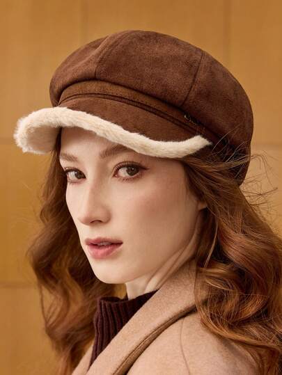 BÉRET MARRON DÉCONTRACTÉ À LA MODE AVEC BORDURE ET BORD CONTRASTÉS
