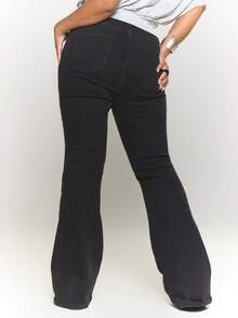 MUSERA 加大码弹力喇叭牛仔裤，日常穿着显瘦，适合秋季、夜间派对等场合。 - 黑色 - 查看 4