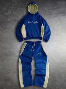 Manfinity EMRG Bộ đồ thể thao nam gồm áo hoodie và quần nỉ thêu chữ phối màu, bộ đồ chạy bộ nam, bộ đồ thể thao 2 mảnh nam, bộ đồ thể thao gồm áo hoodie và quần nỉ nam, bộ đồ chạy bộ. - Nhiều màu - Xem 3