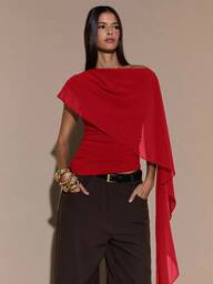 SHEIN BAE Women's Asymmetric Shoulder Ruched Neck Tie Knit Top, Elegant Fitted Sweater, Autumn/Winter