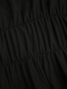 Sweetra Plus Size U-Neck Solid Color Contrast Keyhole Front Drawstring A-Line Long Sleeve Shirt Peplum Top - Black and White - View 6