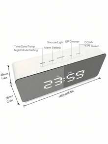 Modern Multifunctional LED Alarm Clock, Small Digital Clock With Mirror Screen, Temperature Humidity Date Display, Adjustable Brightness, For Bedroom Desk Office Shelf, Minimalist Home Decor Essentials