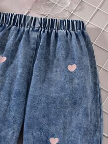 Sparklyn 两件套少女樱桃刺绣牛仔裤搭配假日撞色两件套上衣，适合秋冬季、假日、夏季和旅行的休闲装扮。 - 粉色 - 查看 6