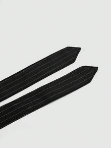 SHEIN Sweetro 时尚甜美休闲百褶短条纹金属朋克迷你裙 - 黑色 - 查看 4