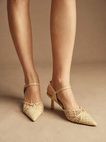 Rosivie Women's Fashionable Elegant Pointed Toe Woven Pumps For Christmas - Apricot - View 2