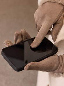 MOTF PREMIUM 女士时尚百搭保暖露指手套，秋冬季 - 卡其色 - 查看 3