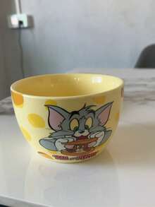 TOM & JERRY X Joivida 1 pezzo Ciotola in ceramica X Joivida, giallo brillante con motivo Together, ciotola decorativa per frutta per casa, cucina, sala da pranzo, soggiorno, ottima per spuntino, caramelle, dessert, insalata, conservazione, piatto per torta, un regalo divertente per matrimonio, banchetto, compleanno - Giallo - Visualizzare 10