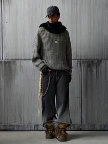 NEON BLANC Áo len chui đầu tay dài dáng rộng thoải mái cho nam - Xám - Xem 7