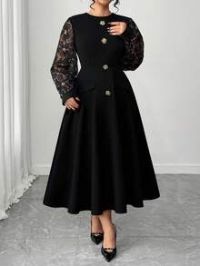 Elenzga 大码女式优雅时尚长袖小黑裙、派对和生日礼服 - 黑色 - 查看 4