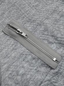 GlowEve Textured Fabric Zip-Up Casual Motorcycle Jacket With Lapel Collar - Grey - View 8