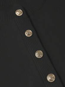 GlowEve Women's Stylish Waist Cinched Ruffle Hem Short Cardigan, Unique Metal Button Decor, Chic White Sweater - Black - View 5