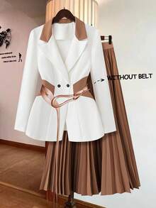 GlowEve Bộ vest đi làm thanh lịch tay dài cổ ve màu tương phản mùa thu cho nữ và quần - Nhiều màu - Xem 1