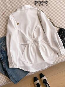 SHEIN Elegant Solid Color Casual Outdoor Shirt For Tween Girls - White - View 5