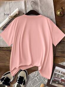 Chiquease EZwear Loose Casual Turtle & Letter Print T-Shirt, Suitable For Summer Beach, Malibu, Surf Wave, Diving Memories, Seattle Beach Graphic Tees Women Tops - Pink - View 2